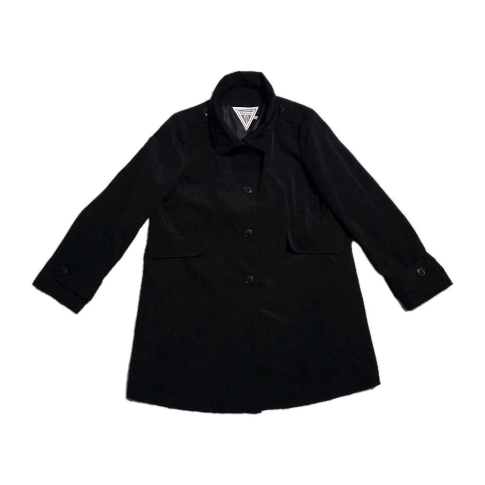 Vtg‎ Marvin Richards Trench Coat L Rain Jacket Button Front Black Mock Neck